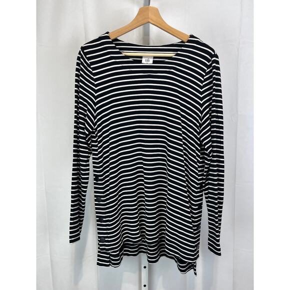 CABI Side Snap Tee 6332 Striped Pullover Knit Tunic Top Black White Size M - Picture 8 of 8